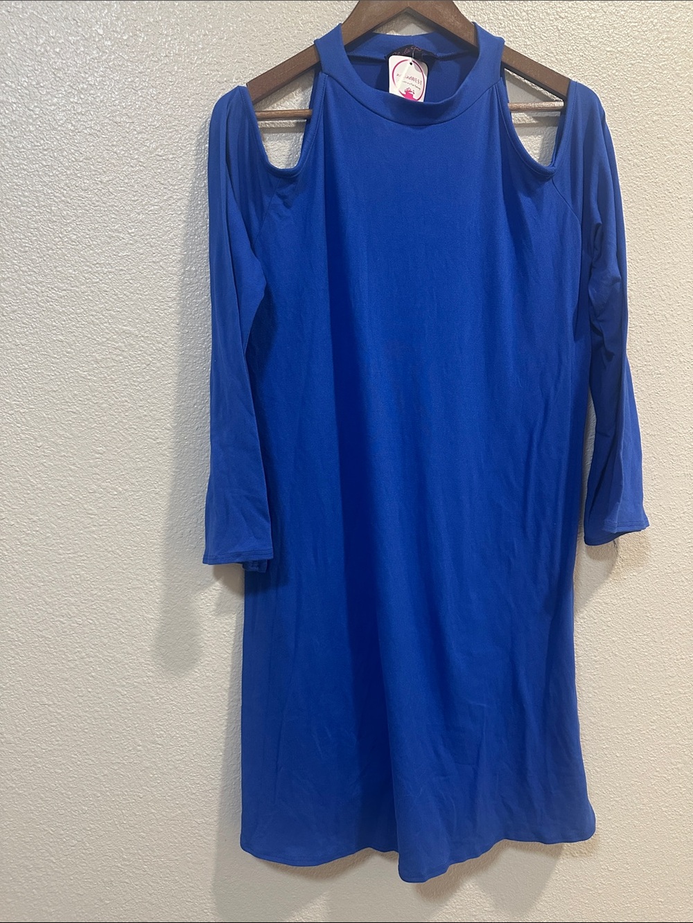 Cold-Shoulder Long Sleeve Shift Dress in Royal Blue